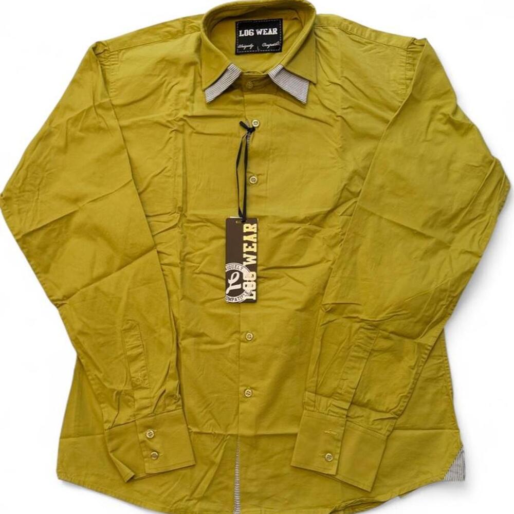 Log Wear Mens Olive Green with gray& white Button Up Shirt size Large brand new